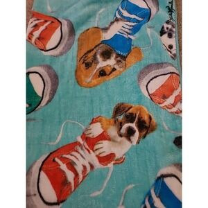 Keith Kimberlin Puppies In Shoes Print Plush Throw Blanket 48x54 Soft Fleece